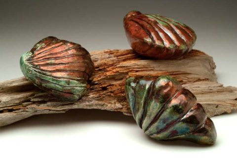 copper luster raku ceramic 5 x 6 x 3 inches each Anne Alexander