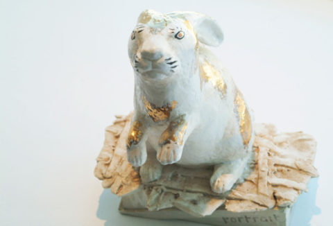 ceramic with gold and white glaze 11 1/2 x 12 x 8 inches