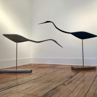 2018 both painted wood Yardbird 30 1/2 x 49 x 2 inches, Great Blue 41 x 50 2 inches