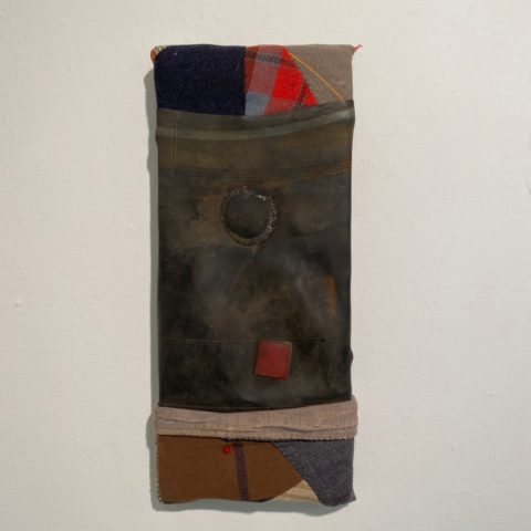 2012 found quilt fragment, patched truck tire inner tube fragment 14 x 6 2 inches