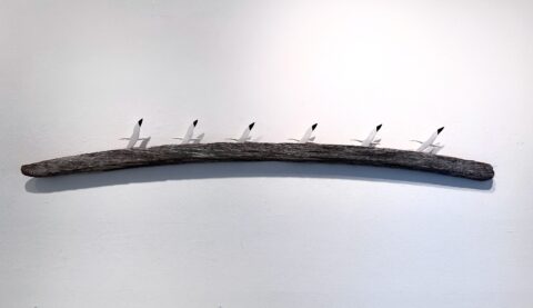 driftwood, painted wood. 7 x 58 x 2 inches
