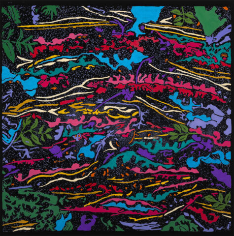 2020 watercolor on woodcut mounted on panel 8 x 8 inches