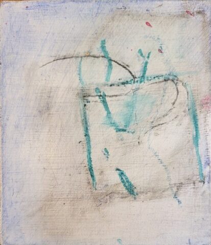 2012 acrylic on board, with oil stick and charcoal 5 7/8 x 6 3/4 inches