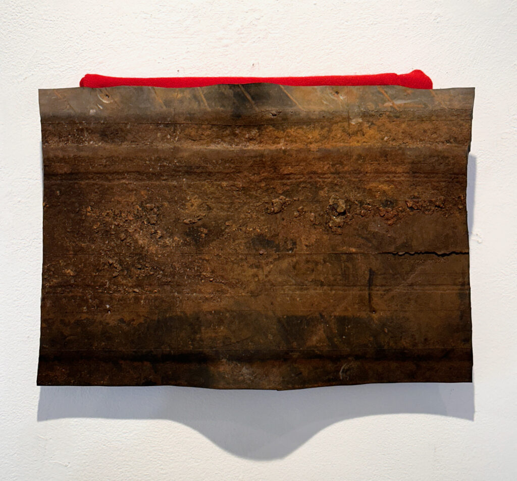 2024 inner tube, fabric on wood 12 x 15 x 1 2/22 inches