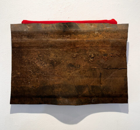 2024 inner tube, fabric on wood 12 x 15 x 1 2/22 inches