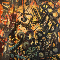 1990 oil paper. 14 1/2 x 13 1/2 inches