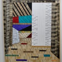 2022 acrylic and aerosol color on wood. 57 1/2 x 44 1/4 inches