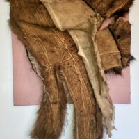 2025 found fur coat, found wool blanket on board 32 x 21 x 3 inches