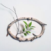 n.d. birch branches, clay, acrylic paint 8 x 16 x 4 inches