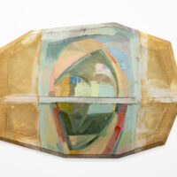 2024 oil, dye and graphite on sewn linen with bowed and