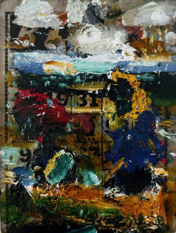 2014 oil on bingo card 7 1/4 x 5 1/2 inches